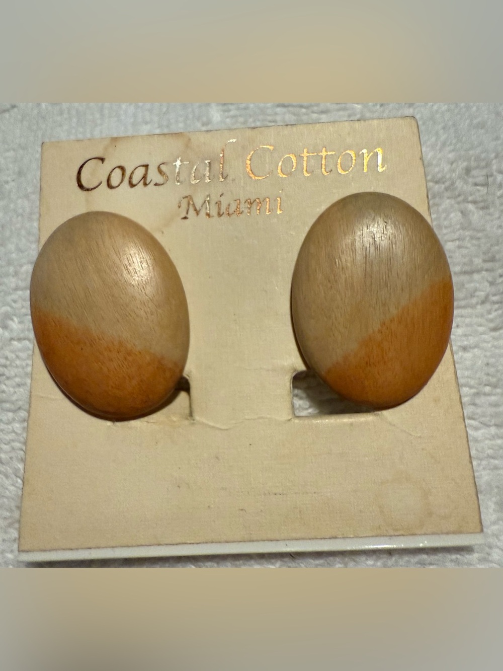 Coastal Cotton Miami Two-Tone Beige & Tan Wood Oval Earrings